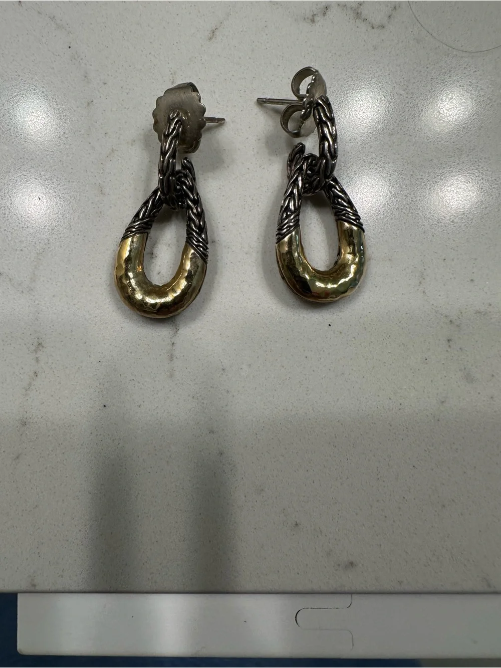 John Hardy Two-Tone Gold and Silver Braided Loop Earrings